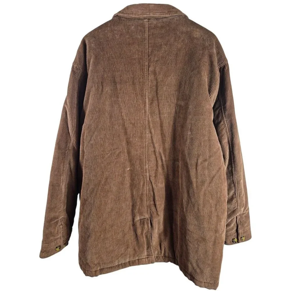 Scandia Woods XL Corduroy Barn Coat Brown Plaid Lined Chore Jacket Workwear